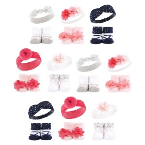 Hudson Baby Infant Girl 20Pc Headband and Socks Giftset, Pink Navy, One Size - 1 of 2