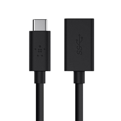 Belkin USB-C 3.0 to USB-A Adapter: Male-Female Black Coupler, 5 Inch Length