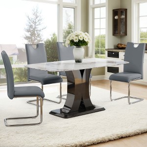 NicBex Dining Table Set for 4 Modern Dining Table Set with Convertible Base Rectangular Kitchen Table with Glass Tabletop for Dining Room - 1 of 4