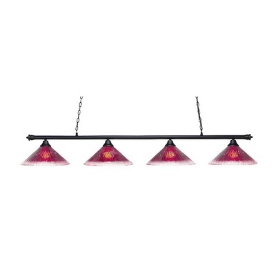 Toltec Lighting Oxford 4 - Light Island Pendant Light in  Matte Black with 16" Raspberry Crystal Shade