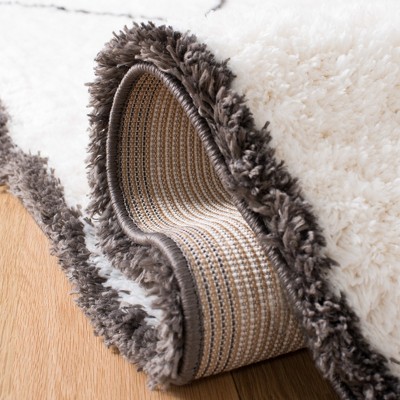 Gray and Cream Diamond Shag Square Area Rug with Tassels