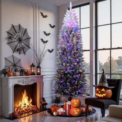 Prelit Ombre Christmas Tree with 230 LED Lights, Flocked Branches, Easy Setup - for Home, Office, Party Decor