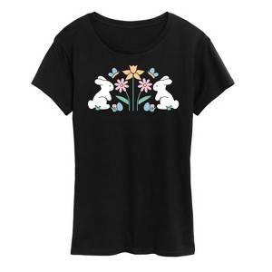 Women's - Instant Message - Stencil Bunnies With Flowers Short Sleeve Graphic T-Shirt - 1 of 4