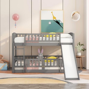 NicBex Twin Over Twin/Full Over Full Solid Wood Bunk Bed with Slide,Versatile Loft Bed with Fence and Ladder for Bedroom,White/Gray/Espresso - 1 of 4
