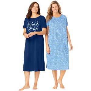 Dreams & Co. Plus Size 2-Pack Long Sleepshirts - 1 of 4