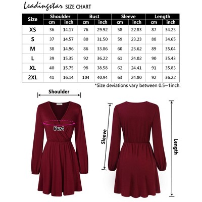 Women's Wrap V Neck Swing Long Sleeve Mini Dress Elastic Waist Fit Flare Dress
