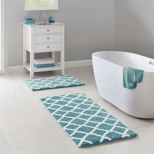 Diamond Pattern High Pile Tufted Indoor Bath Rug, Modern Style Heavyweight Fabric Bath Rug for Year Round Use - 1 of 4