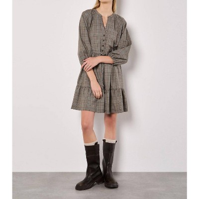 Women's HERITAGE CHECK RUFFLE HEM MINI DRESS - APRICOT