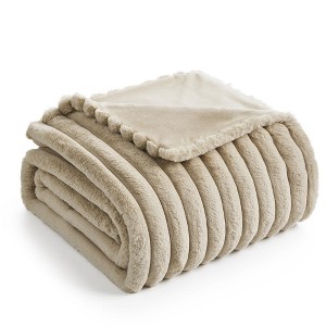 Amelie Home Soft Faux Fur Throw Blanket, Faux Rabbit Fur Striped Throw Blanket - 1 of 4