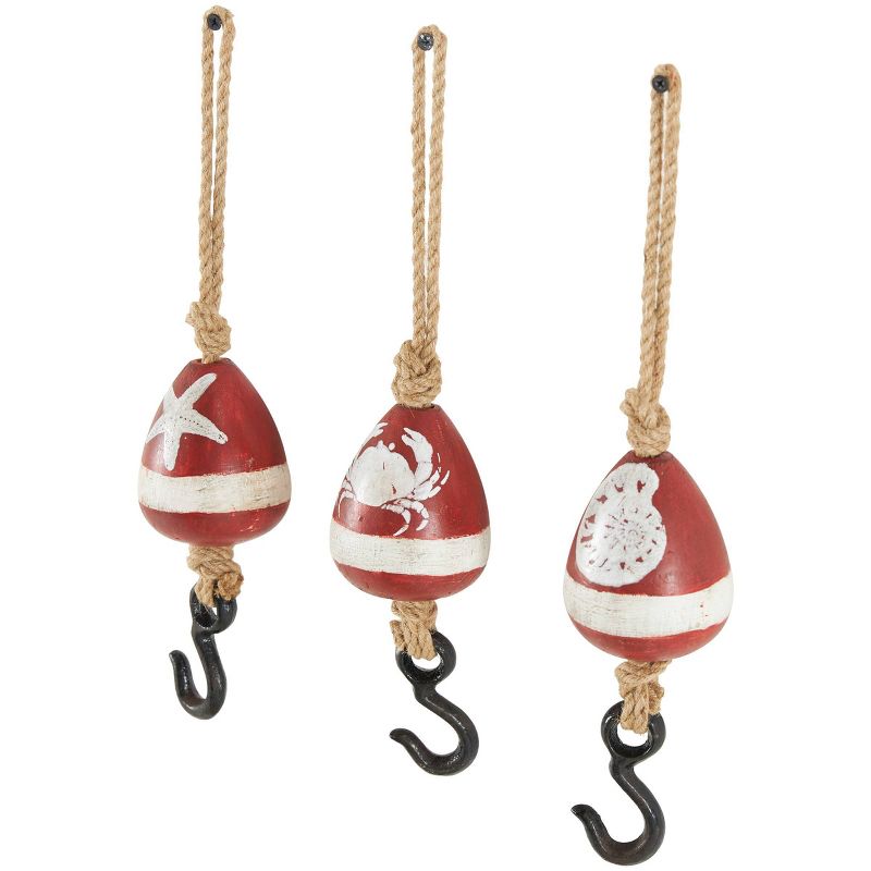 Set of 3 Wood Buoy Wall Decors with Jute Rope and Metal Hook Red - Olivia &#38; May, 2 of 10