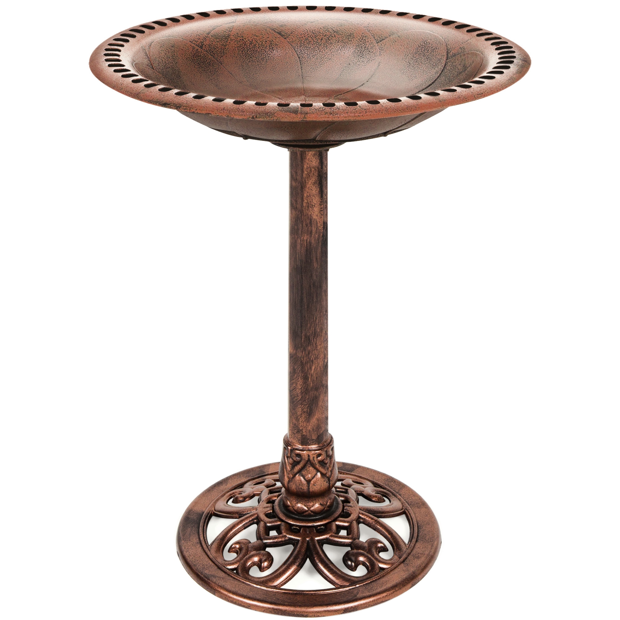 Best Choice Products Outdoor Rustic Pedestal Bird Bath Accent for Garden, Yard w/ Fleur-de-Lis Accents - Copper