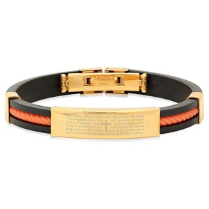 Steeltime Men's 18k gold plated stainless steel our father prayer black rubber bracelet. Color Options: Black, Blue, Red, Orange, Brown - 1 of 4