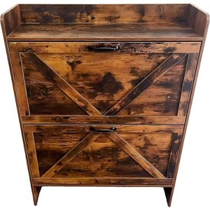 Slim Shoe Storage Cabinet with 2 Drawers, Freestanding Hidden Entryway Shoe Rack, Modern Space-Saving Metal-Leg Organizer Unit - 1 of 1