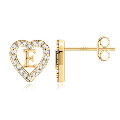 Turandoss Heart Initial Stud Earrings - Gifts for Girls, Sterling Silver Post 14K GoTurandossld Plated All Over Hypoallergenic