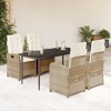 vidaXL 5 Piece Patio Dining Set with Cushions - Beige Poly Rattan Garden Reclining Chairs & Tempered Glass Table for Outdoor/Garden/Backyard - 2 of 4