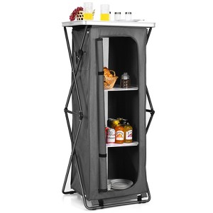 Tangkula Portable Outdoor Camping Storage Cabinet Folding Organizer Kitchen Table w/ 3 Shelves and Carry Bag for BBQ - 1 of 4