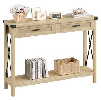 Trinity Farmhouse Entryway Table, Console Table with Rattan Drawers, 43" Sofa Table with Storage, Console Tables for Entryway, Living Room, Hallway