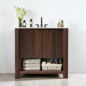 35.5" Bathroom Vanity with Ceramic Sink, Open Shelf, Soft-Close Hinges - 1 of 4