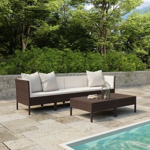 vidaXL 6 Piece Patio Lounge Set with Cushions Poly Rattan Brown - 1 of 4