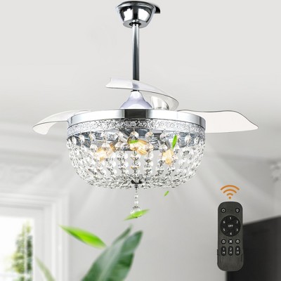 Bella Depot 42" Silver Modern Retractable Crystal Ceiling Fan