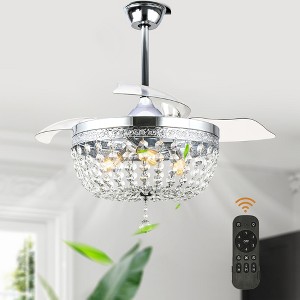 Bella Depot 42" Silver Modern Retractable Crystal Ceiling Fan - 1 of 4