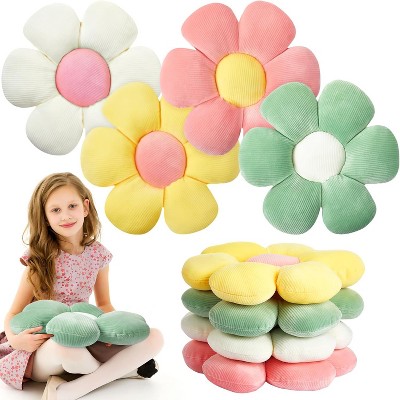 Attop 4 Pcs Flower Floor Pillows Cute Plush Flower Throw Pillows Daisy Floor Seat Cushion Chair Pads
