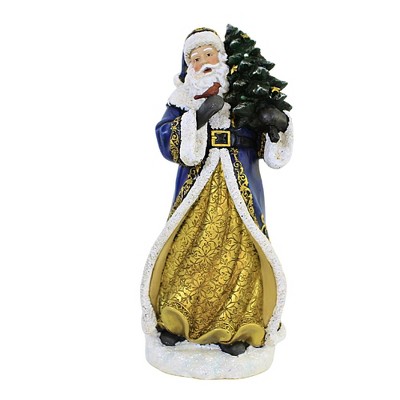 Christmas 10.0" Blue Santa With Animals Bird Woodland Snow  -  Decorative Figurines