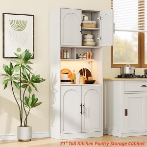71" Tall Pantry Cabinet w/ Countertop, Kitchen Cabinets w/ Light Strip & Microwave Shelf, Kitchen Hutch Storage Cabinet w/ Adjustable Shelves - 1 of 4
