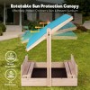 FUNTOK Outdoor Wooden Square Sandbox - Includes Adjustable UV-Resistant Canopy, Lid & 2 Bench Seats - 2 of 4