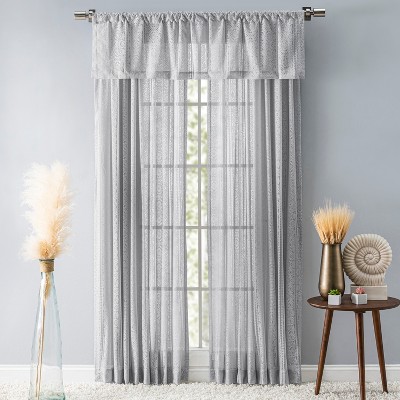 Gray Lace Sheer Rod Pocket Window Curtain Panel