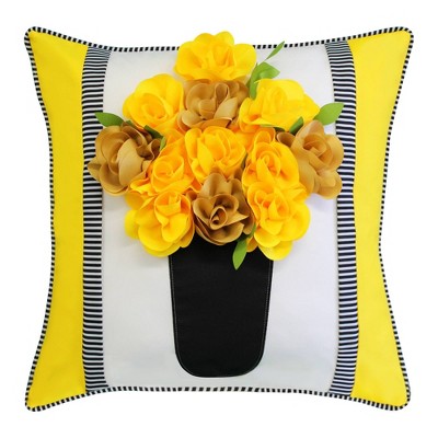 18" x 18" Striped Floral Roses Decorative Patio Throw Pillow - Edie@Home