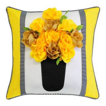 18" x 18" Striped Floral Roses Decorative Patio Throw Pillow - Edie@Home