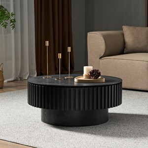 31.49" Round Fluted Coffee Table with Hidden Storage, Modern Pedestal Cocktail Table for Living Room, Apartment - Panipeachy - 1 of 4