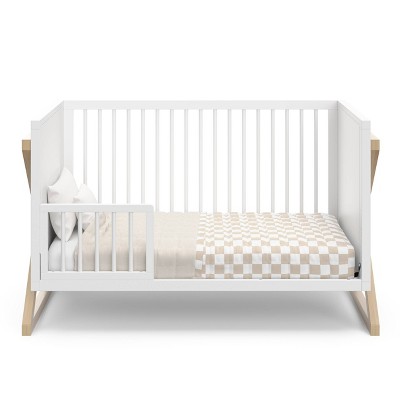 White and Driftwood 3-in-1 Convertible Baby Crib with Adjustable Mattress Support