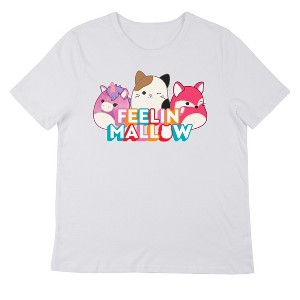 Squishmallows Feelin' Mallow Rainbow Block Text Crew Neck Short Sleeve Women's White T-shirt - 1 of 3