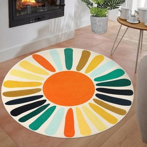 Colorful Machine Washable Area Rug, Non-Slip Indoor Carpet for Living Room, Bedroom, Modern Minimalist Front Door Mat with Sun Accent Design. - 1 of 4