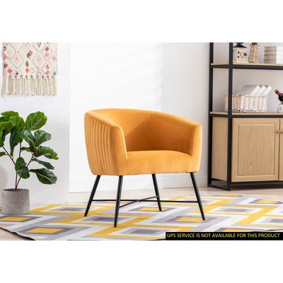 Velvet Upholstered Accent Chair with Clean Line Design and Plush Seat, Metal Legs, Stylish Modern Look