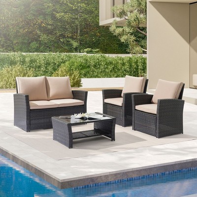 Sonkuki 4-Piece Patio Conversation Set with Coffee Table,