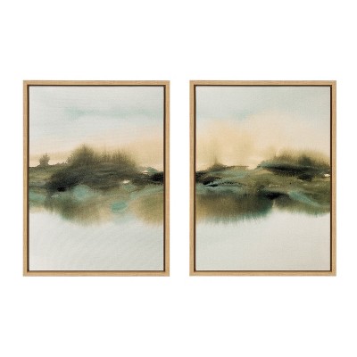 Set of 2 Tranquil Meadows Abstract Canvas Prints with Natural Frames