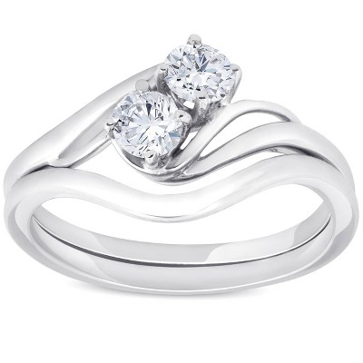 Pompeii3 5/8cttw 2-Stone Diamond Engagement Wedding Ring Set Forever Us White Gold