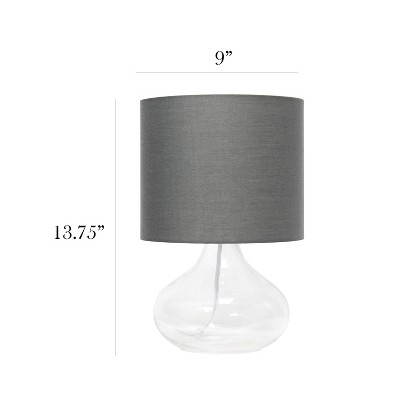 Clear Glass Gourd Nightstand Lamp with Gray Barrel Shade