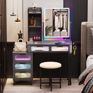 Vlsrka Makeup Vanity With RGB Mirror &  Charging Station,Gray - 1 of 4