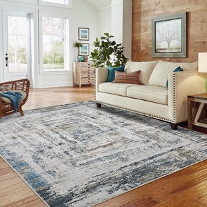 Washable Runner Rug, Modern Abstract, Non-Slip, Stain-Resistant, Distressed, Indoor, Low Pile, Floor Cover, Hallway, Contemporary - 1 of 4