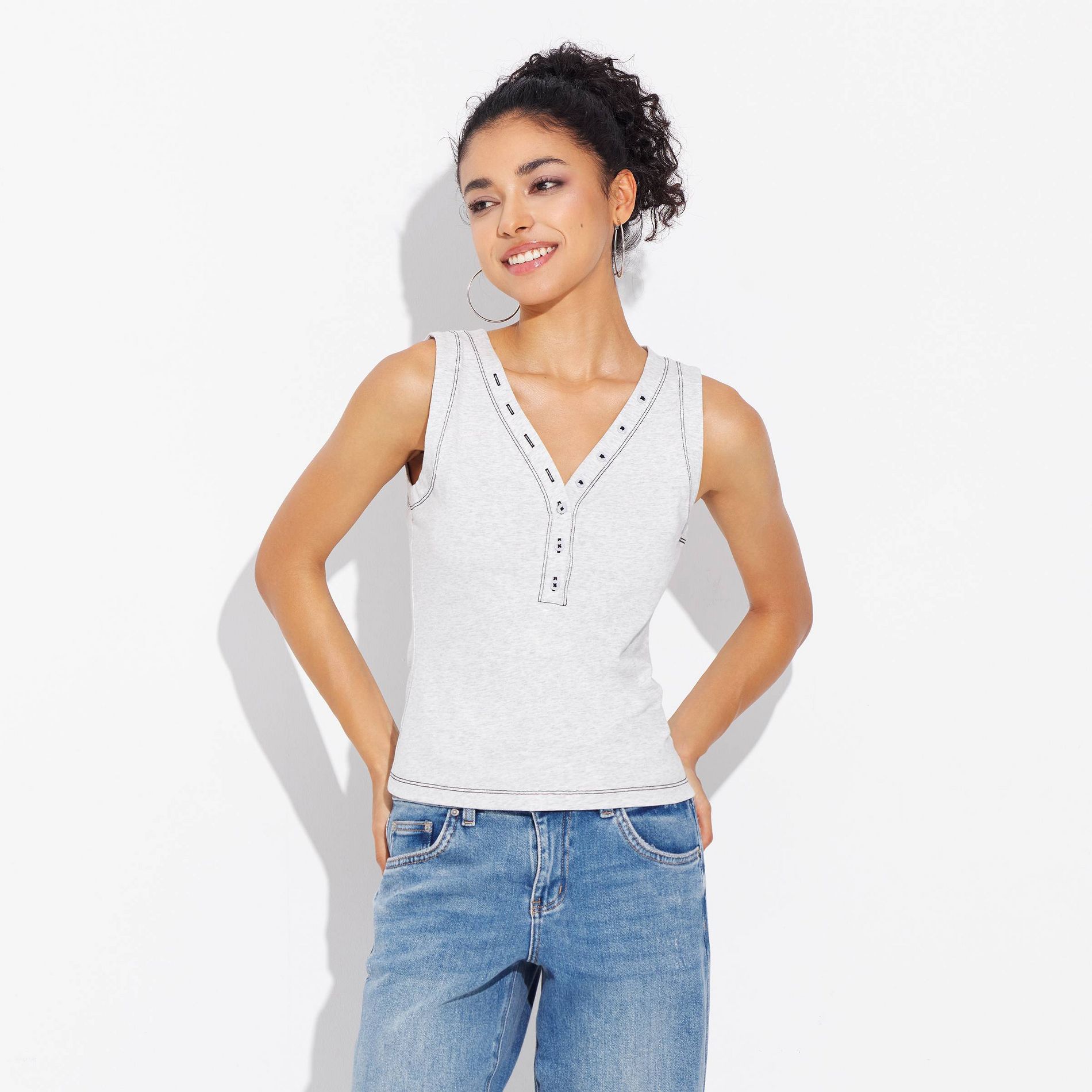 Women's Contrast Stitch Henley Tank Top - Wild Fable™