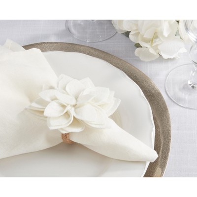 Ivory Felt Blossom and Jute Napkin Rings Set of 4