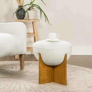 PAGED 16 Inch Wooden Ottoman, Modern Side Table Footrest Ottoman, Square Rattan Vanity Chair for Living Room, Bedroom - 1 of 4
