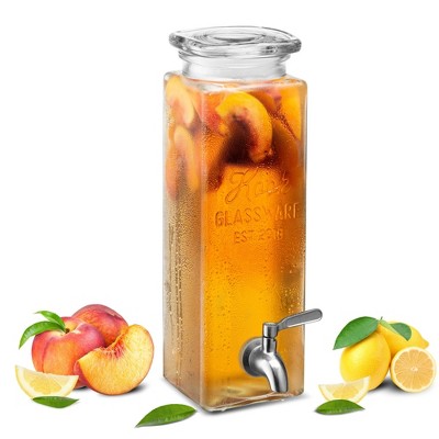 Tall Square Glass Yorkshire Mason Jar Drink Dispenser Glassware with Lid 84  Oz