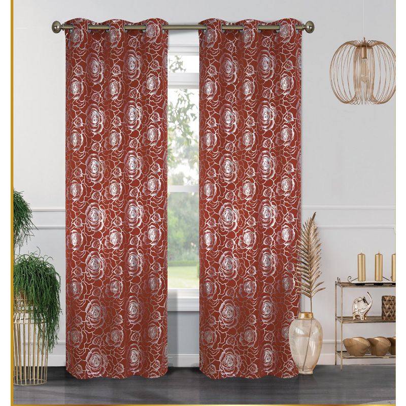 Floral Metallic Blackout Grommet Curtain Panels (Set of 2), 1 of 5