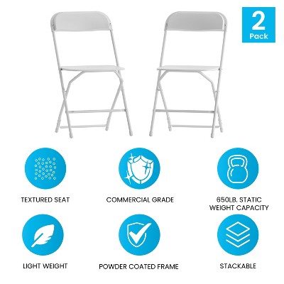 Set of 2 White Plastic Stackable Folding Chairs