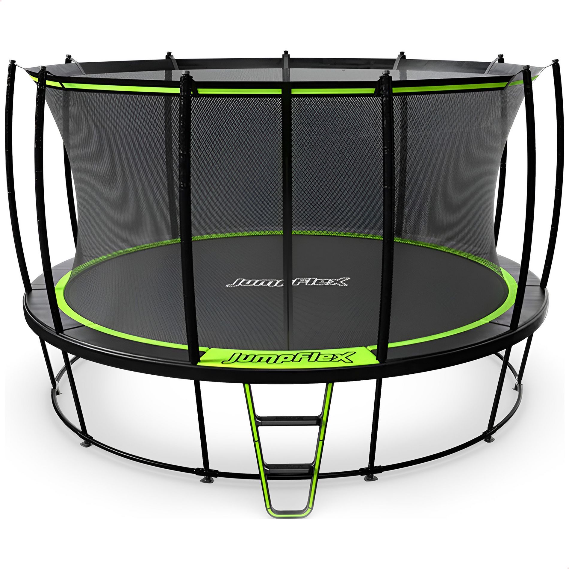 JumpFlex HERO 12 Foot Round Trampoline for Kids Outdoor Backyard Play Equipment Playset with Net Safety Enclosure and Ladder, Green/Black